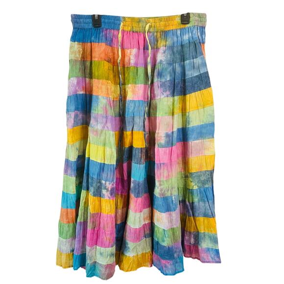 Serengeti Patchwork Semi Sheer Cotton Rainbow Colorful Maxi Skirt Size L - Picture 1 of 5